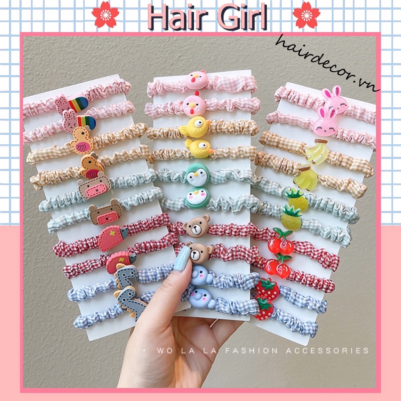 Set 10 dây buộc tóc cao su họa tiết hoạt hình phong cách Hàn Quốc xinh xắn cho bé gái