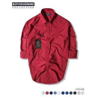 Áo sơ mi nam Bovis Homme tay dài SD007 màu đỏ, phom Slim-fit, chất liệu modal, mặt vải mềm mượt, thoáng mát
