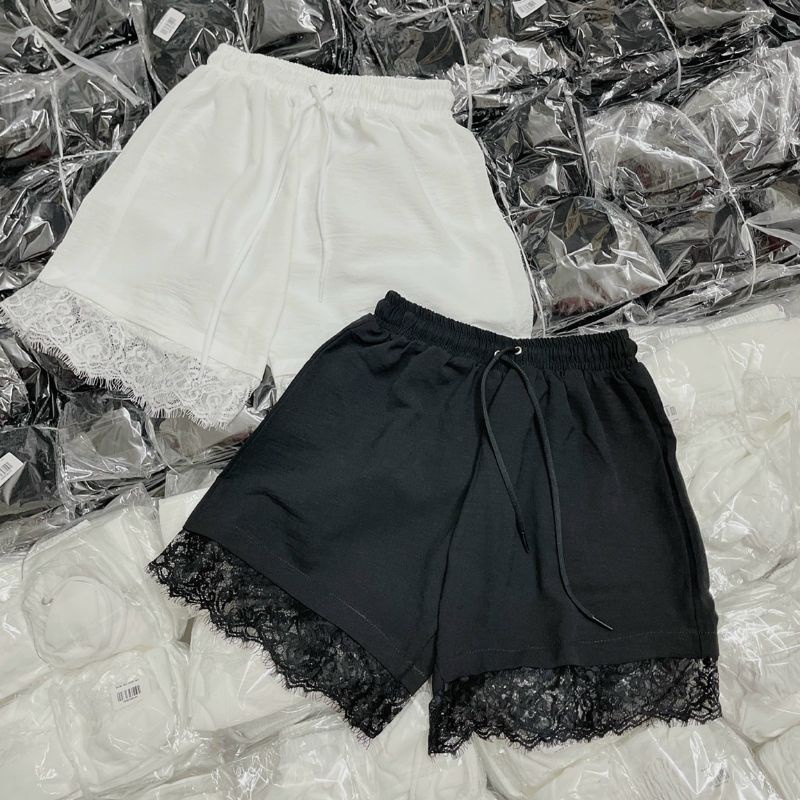 Quần shorts đũi phối ren lưng thun nữ🥰