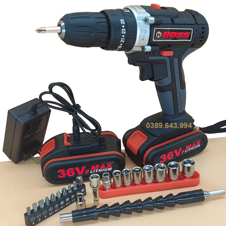 TẶNG 22 PHỤ KIỆN - MÁY KHOAN BOSS 36V 3 CHỨC NĂNG CÓ BÚA LÕI ĐỒNG 100%