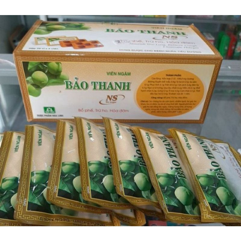 Viên ngậm Bảo Thanh có đường ( màu xanh) và không đường( màu vàng)- gói 5 viên