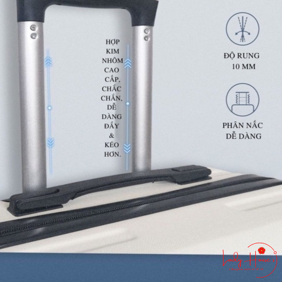 HÌNH THẬT_Vali Du Lịch Tay Kéo In Hình Chất Liệu Nhựa Nhám PC+ABS Bền 4 Bánh Xe Xoay 360 Độ