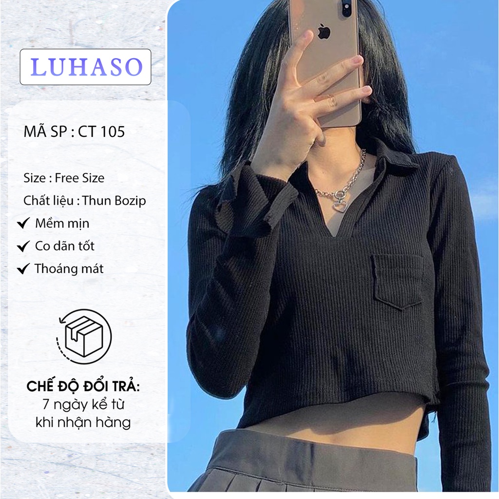 áo croptop nữ tay dài kiểu ôm tay phồng LUHASO CT 105 | BigBuy360 - bigbuy360.vn