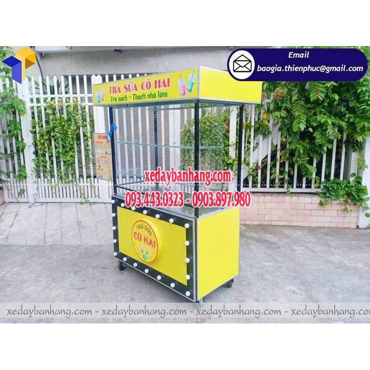 Xe đẩy bán trà sữa nhà làm bằng inox chất lượng cao - xedaybanhang.com