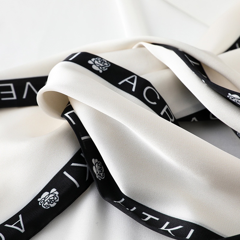 Khăn Choàng Lụa Dáng Vuông In Chữ Phối Dây Ruy Băng Dài 24 Giờ Thời Trang Mùa Xuân Mới 2022 Cho Nữ