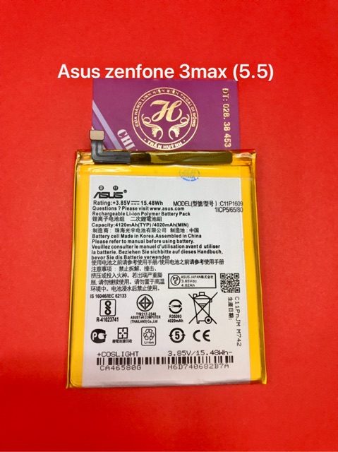 Pin asus zenfone 4 max (5.2)/ zen 3 max (5.5) - ZC520KL kí hiệu trên pin C11P1609 zin