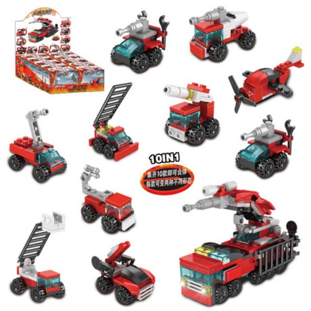 Lego Ghép Hình Cứu Hỏa Bộ 10 Xe 6+