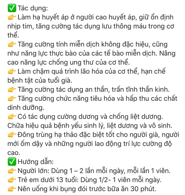 [Mã GROSALE2703 giảm 8% đơn 250K] [HÀNG MỚI VỀ] Viên Uống Đông Trùng Hạ Thảo Hàn Quốc, Hộp 10Viên | BigBuy360 - bigbuy360.vn