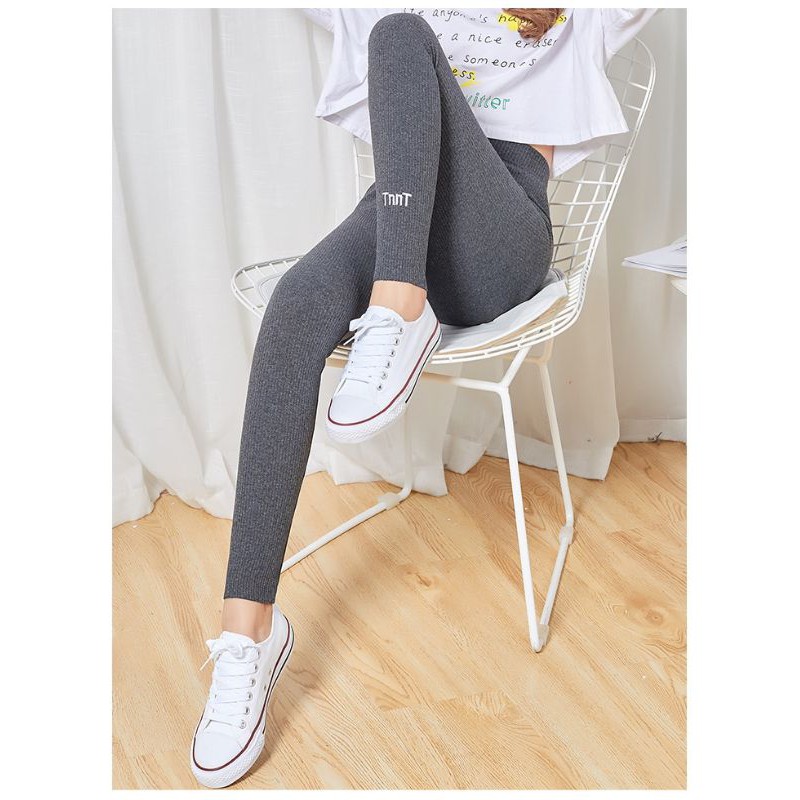 (CÓ SẴN) Quần legging len gân LÓT LÔNG dày dặn, hàng chuẩn siêu ấm thêu chữ