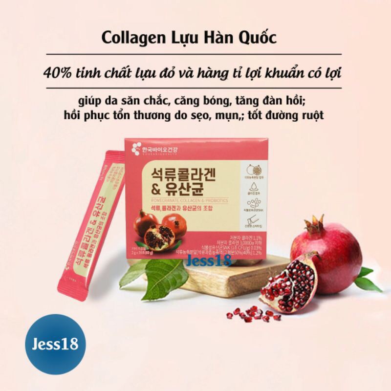 Hộp Collagen Vị Lựu Korea Biohealth gồm 30 gói