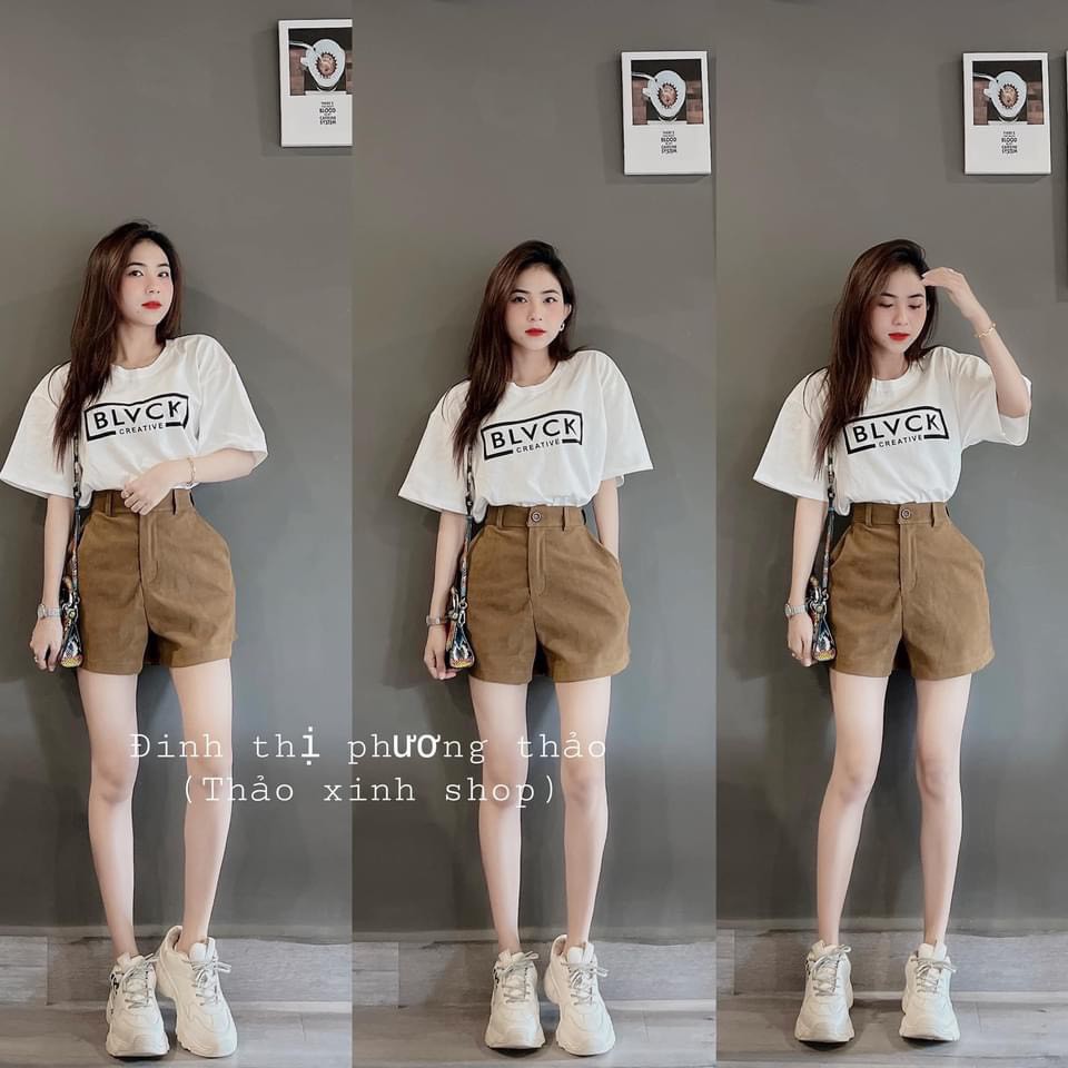 Set Bộ Black Mix Quần Sooc Nâu Bò Hot Trend