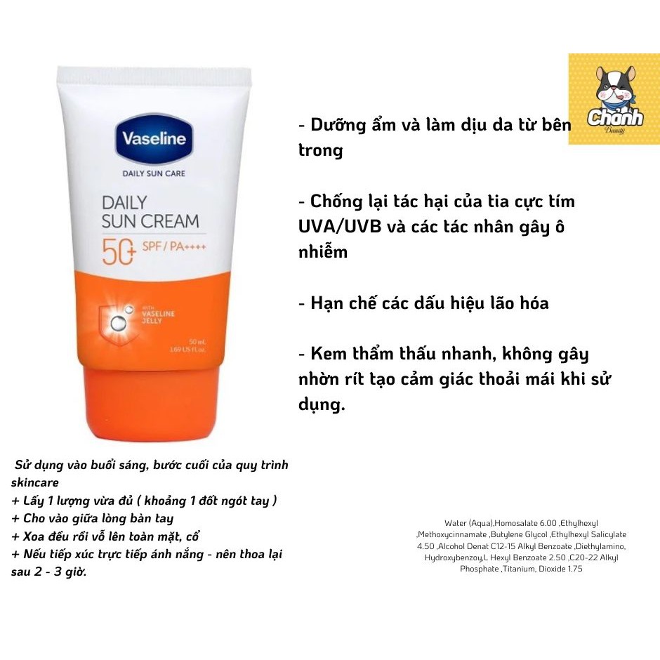 Kem Chống Nắng Hằng Ngày Vaseline Daily Sun Cream SPF50+/ PA+++ 50ml