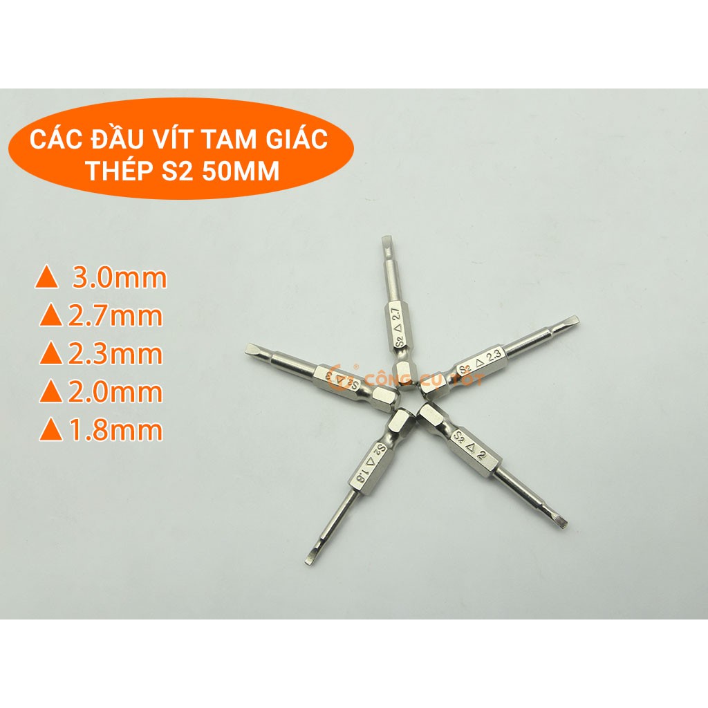 Đầu bắt vít tam giác dài 50mm chuôi lục thép S2