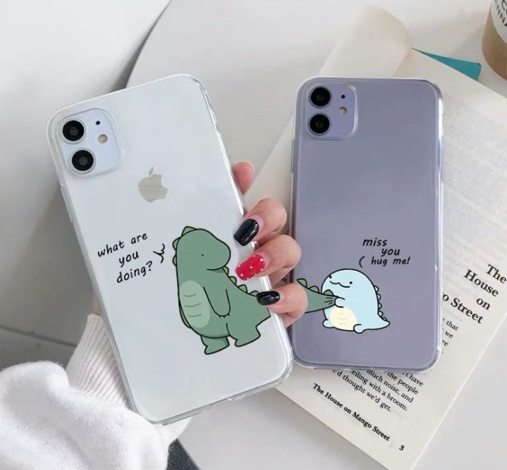 Ốp Lưng Iphone 11 Pro Max X Xs 6+ 7+ 8+ Plus Cute Dễ Thương Dinosaur Couple Bảo Vệ TPU Soft Case Phụ Kiện Iphone 12 Pro Max Housing Casing Love Cover Ip6 Ip6s Ip7 Ip8 Ipx Ipxs Ipxr Ip11pro