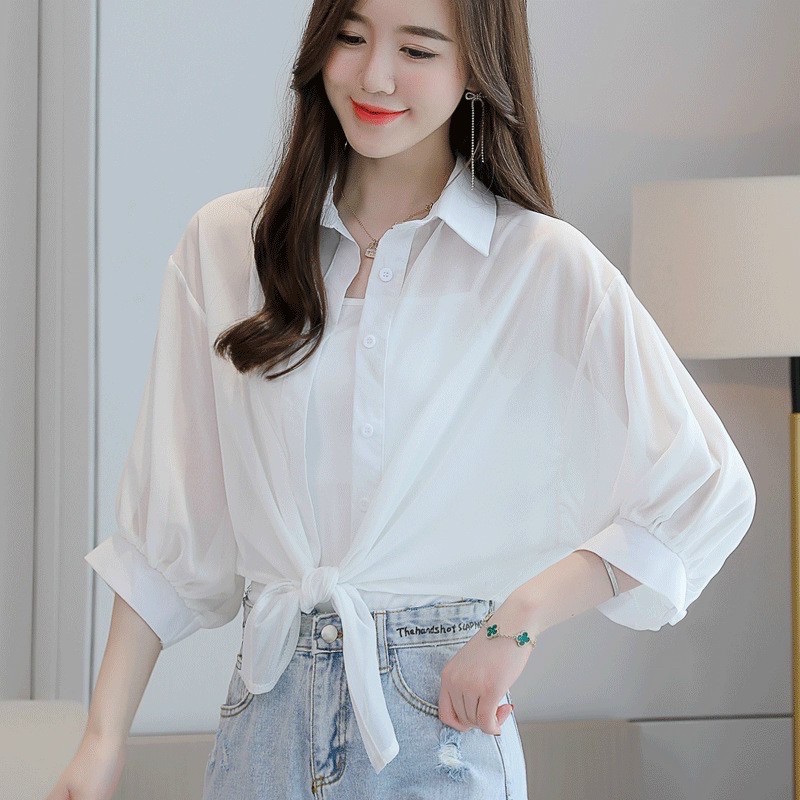 áo sơ mi voan vạt buộc nơ phong cách sành điệu_áo croptop cho bạn nữ