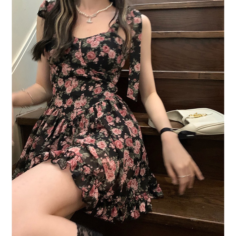 Đầm Mini In Hoa Vải Chiffon Thời Trang Mùa Hè Quyến Rũ Cho Nữ