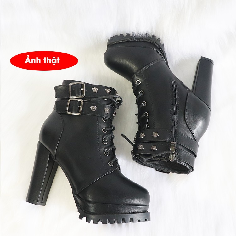 [ Có ảnh thật] Boot nữ cổ ngắn màu đen đính họa tiết cá tính GBN68