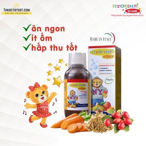 Fitobimbi Vitemix, bổ sung các vitamin, calci và khoáng chất cho bé. Siro phát triển toàn diện cho trẻ (Chai 200ml)