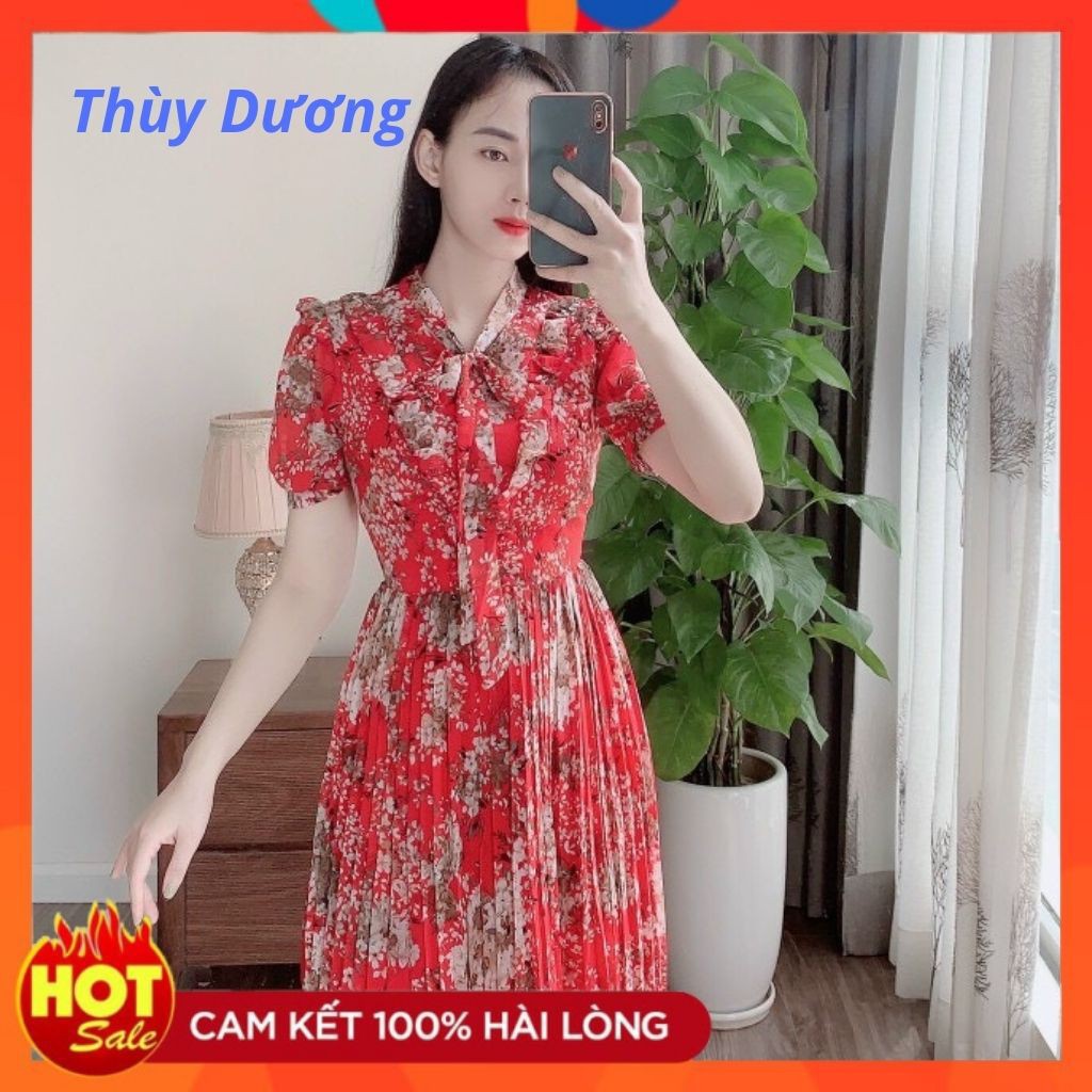 HÀNG CAO CẤP -  (FREESHIP) VÁY ĐẦM HOA NHÍ VINTAGE CỔ NƠ CHÂN VÁY XẾP LY DÀI ,VÁY DÀI QUA GỐI, VÁY VOAN CỔ NƠ NGẮN TAY 