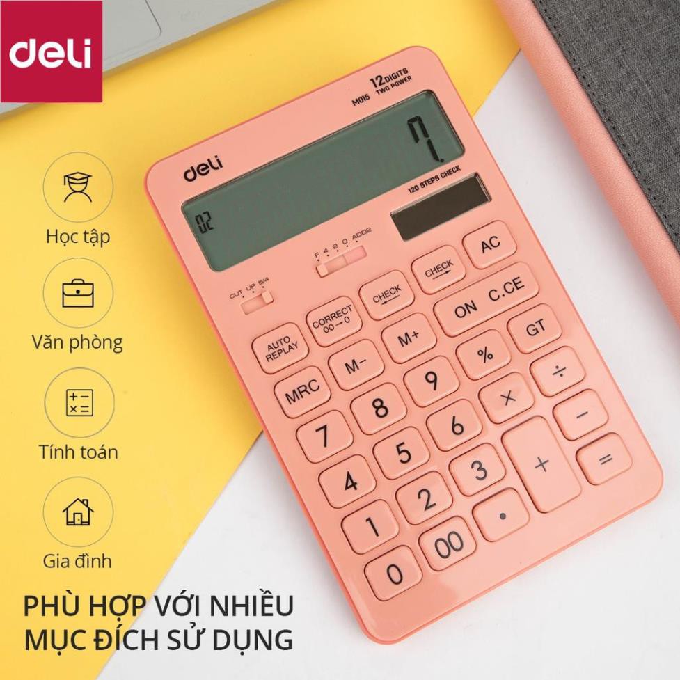 Máy tính để bàn Deli - 12 số - Nhiều màu sắc - Xanh dương/Hồng/Vàng - 1 chiếc - EM01531 / EM1541 / EM01551 [Deli]