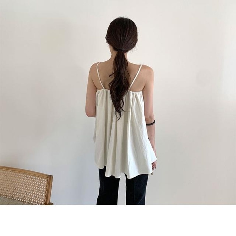 Áo Hai Dây Dáng Rộng Màu Sắc Trơn Thời Trang Mùa Hè Kiểu Pháp Cho Nữ