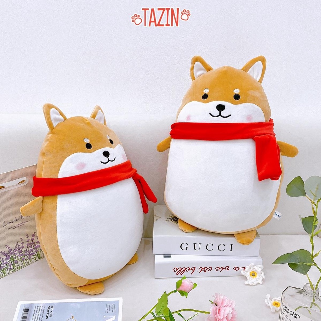 Gấu Bông Chó Shiba Đứng Quàng Khăn Dễ Thương Chất Lương Cao Tazin