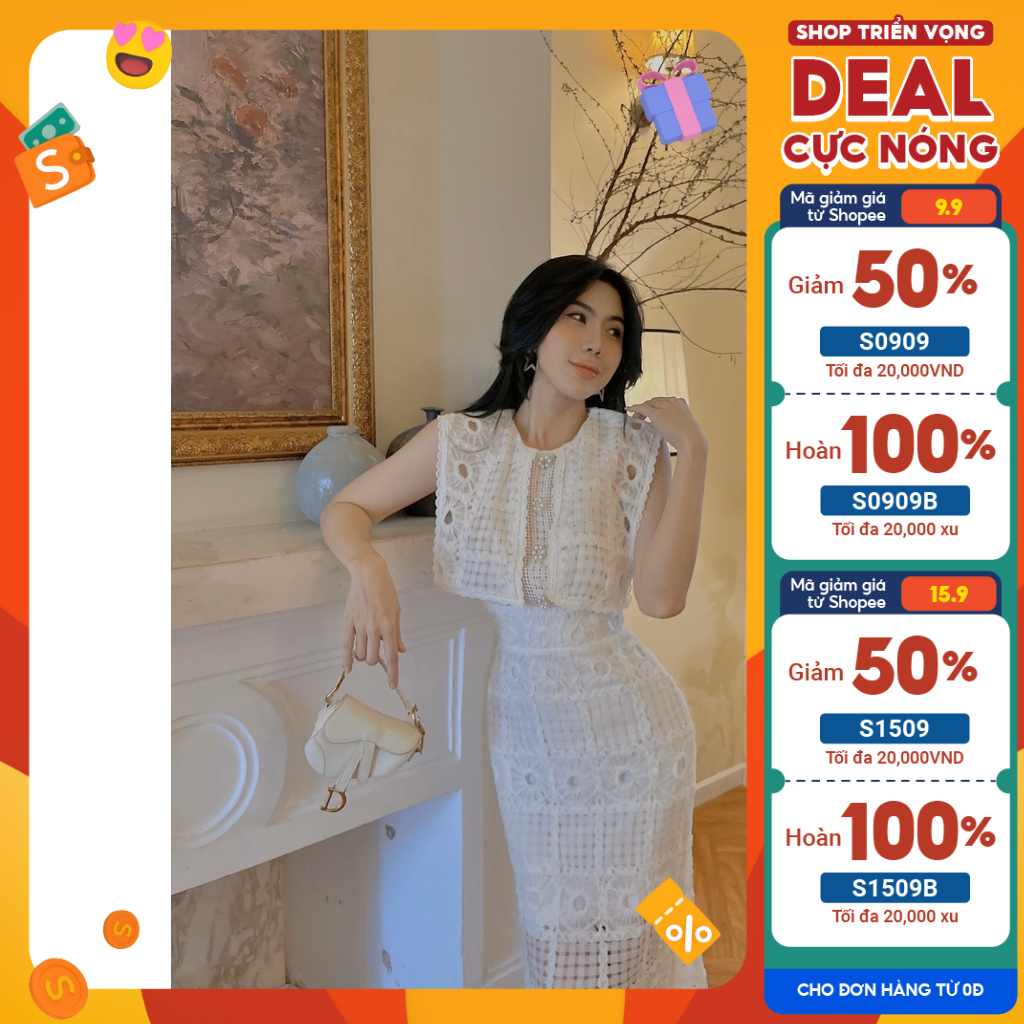 Đầm body ren thêu cổ đắp hot trend đầm phù hợp đi tiệc lịch sự thanh lịch