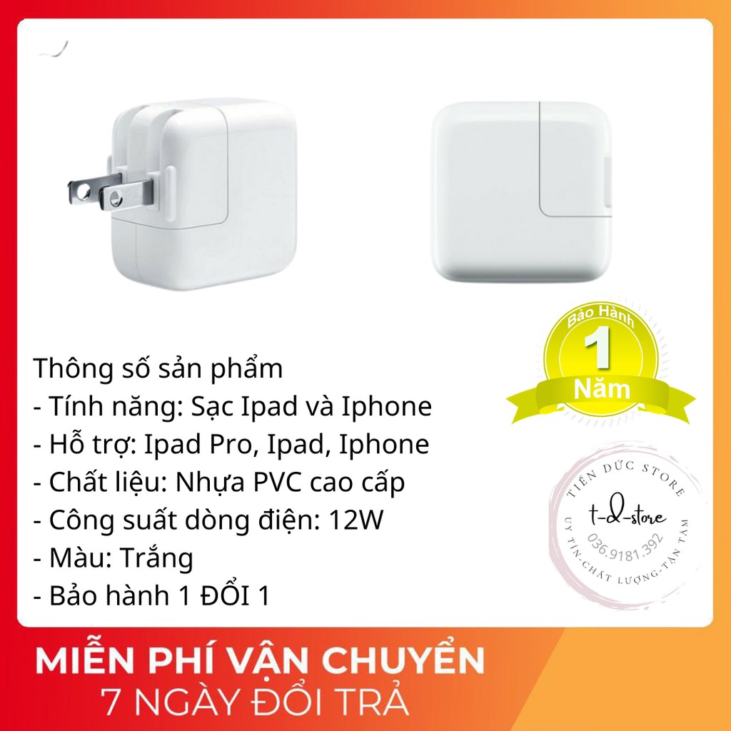 Củ sạc nhanh ipad chính hãng 12W chính hãng bảo hành lỗi 1 đổi 1