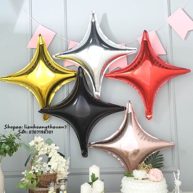 Bóng nhôm sao 4 cánh (20cm), (45cm) trang trí sinh nhật, party, cưới hỏi, thôi nôi, đầy tháng, khai trương…