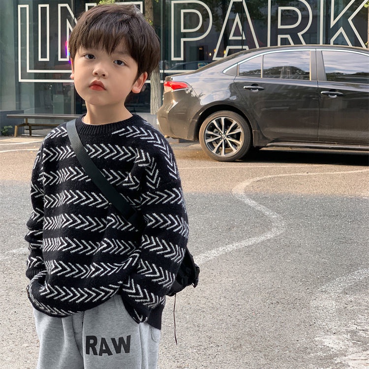 Áo Sweater Dệt Kim Dày Cổ Tròn Họa Tiết Kẻ Sọc Thời Trang Mùa Đông 2022 Mới Cho Bé Trai