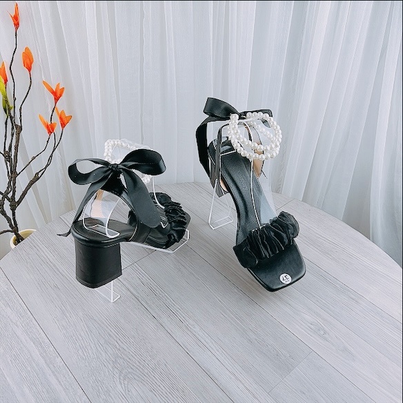 Sandal quai hạt châu cột nơ 7cm - B10