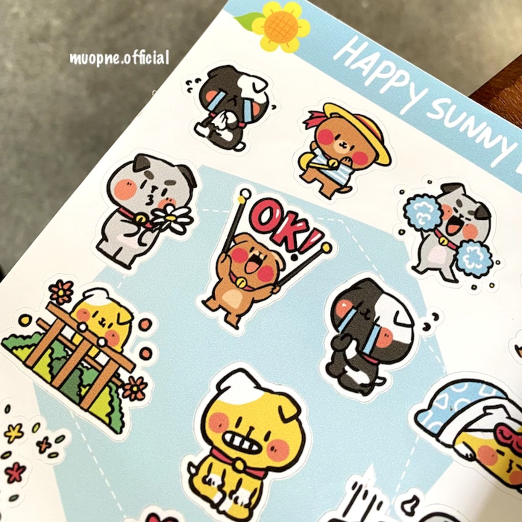 Sticker gấu chó đáng yêu Happy Sunny Day chống thấm nước