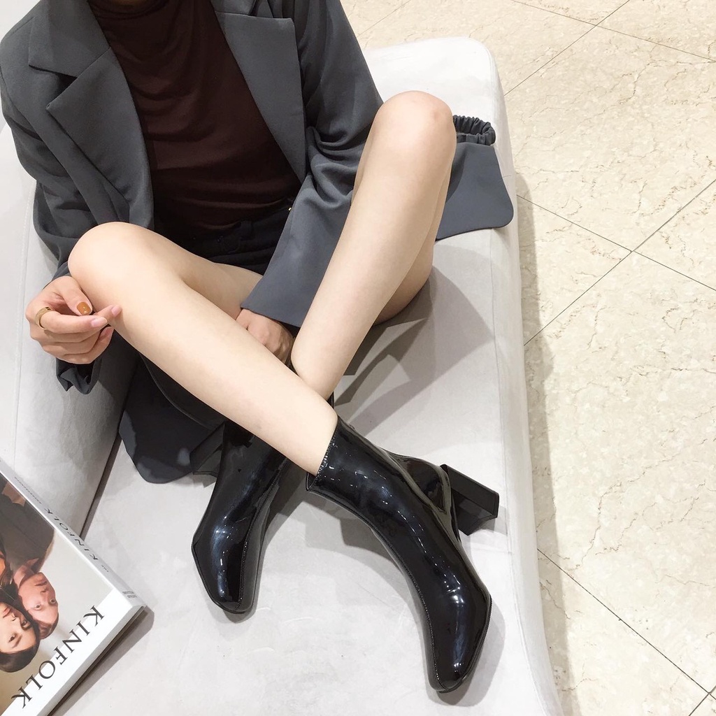 Bốt da cổ lửng mũi tròn sanh chảnh mới Full hộp gót cao 7cm (H11) | BigBuy360 - bigbuy360.vn