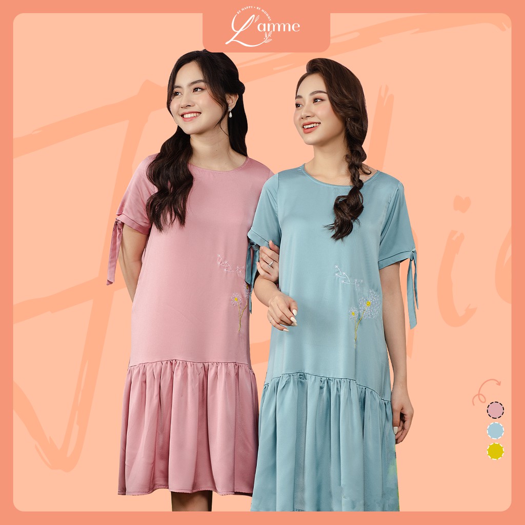 [Mã FATHANG5 giảm 10K đơn 50K] Váy bầu công sở Delia Dress lụa nhung mát mẻ, thêu hoa tinh tế thiết kế bởi LAMME