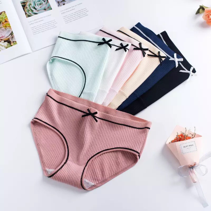 Quần Lót Nữ ❤️️MUJI COTTON❤️️ Quần Lót Nữ Cotton dễ thương mềm mại tôn dáng  gân tăm phối nơ xinh | BigBuy360 - bigbuy360.vn
