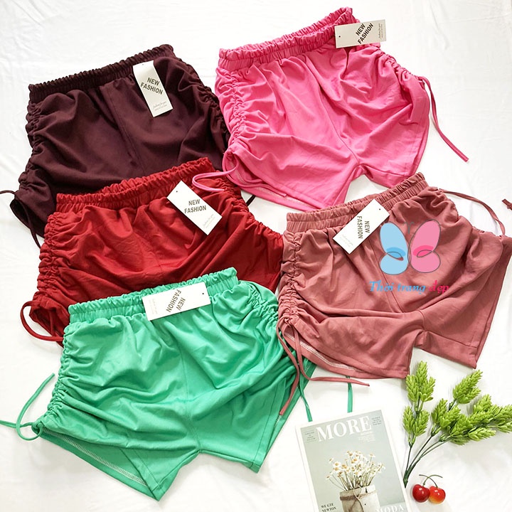 Quần đùi nữ Freesize từ 45-55kg, quần short nữ thể thao, mặc nhà thun trơn rút dây - QU70