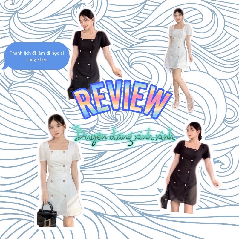 Đầm cổ vuông Faydi Dress BlaPink váy ngắn tay chuẩn form dễ thương màu trắng đen T209