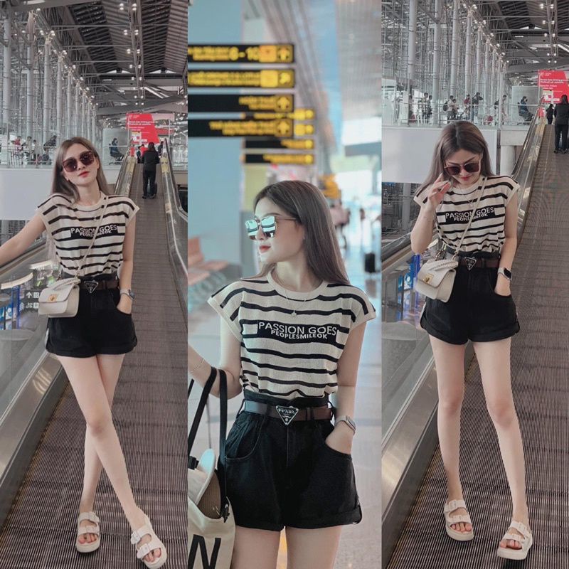 ÁO CROPTOP PHỐI SỌC TAY NHỌN B312