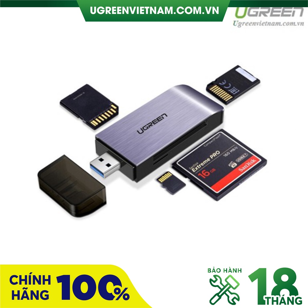 Đầu đọc thẻ USB 3.0 hỗ trợ SD/TF/CF/MS chính hãng Ugreen 50541 cao cấp