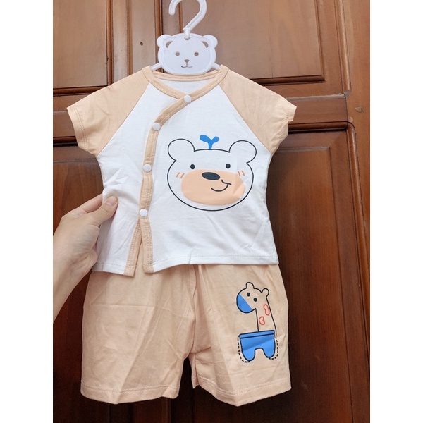 Bộ quần áo cộc tay sơ sinh mùa hè cúc cài lệch vải thun lạnh hình hươu Kwoo bé trai bé gái