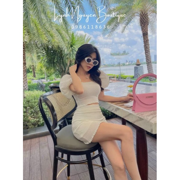 SET THUN XỐP TAY PHỒNG CHÂN VÁY CHỮ A NGẮN XINH