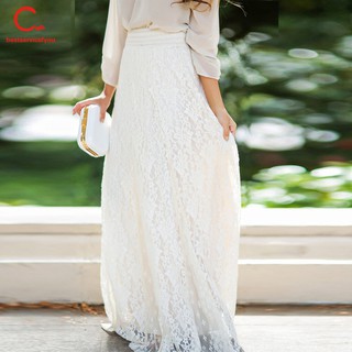 Chân Váy Maxi Lưng Cao Phối Ren
