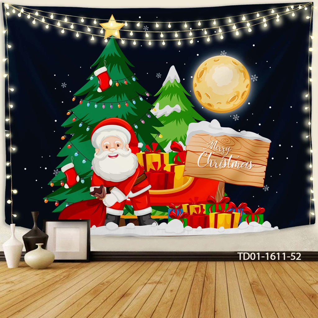 Tranh vải in 3D treo tường trang trí NOEL, decor GIÁNG SINH, MERRY CHIRMAS, SANT [ tặng móc treo, miếng dán định vị]