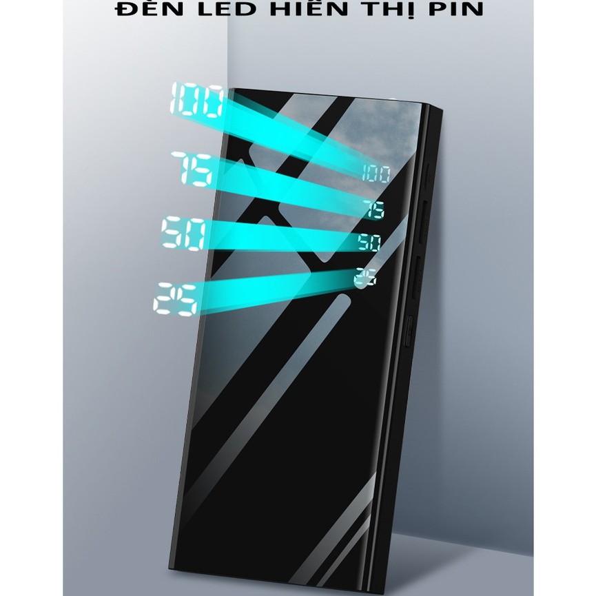 Sạc dự phòng mặt kính 30000mAh 5 lõi có đèn pin và hiển thị % pin
