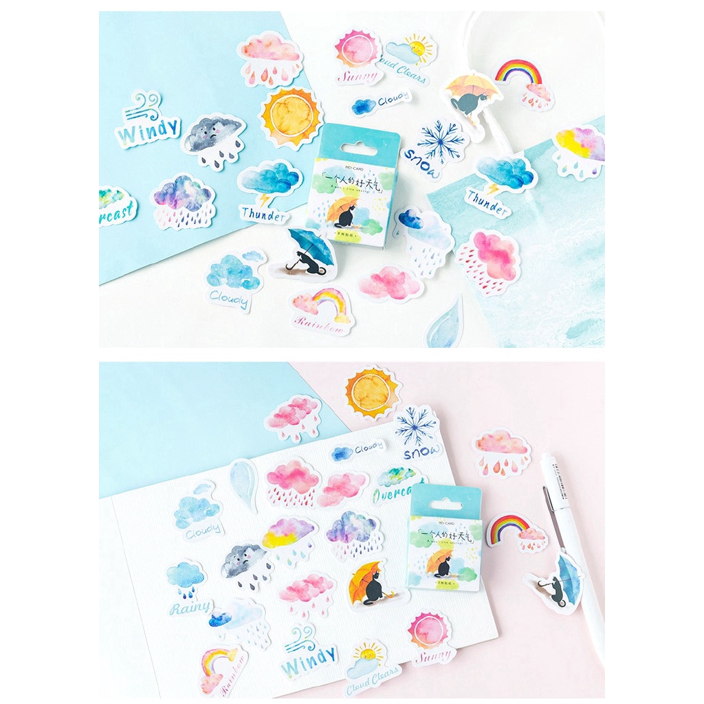 Set 46 Miếng Dán Trang Trí Sổ Tay/Nhật Ký Hình Thời Tiết Dễ Thương DIY