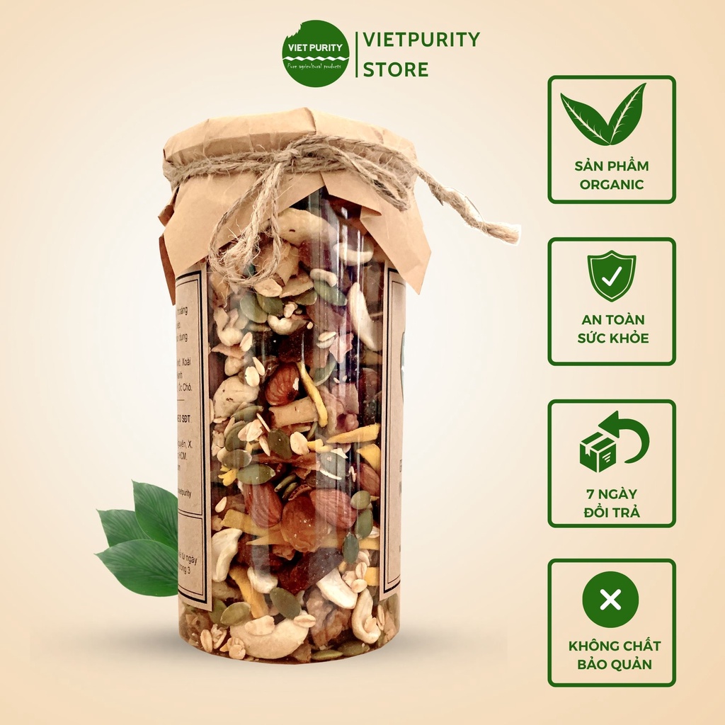 Granola siêu hạt ngũ cốc ăn kiêng giảm cân eatclean healthy ăn thô tốt cho bà bầu Vietpurity loại 500g