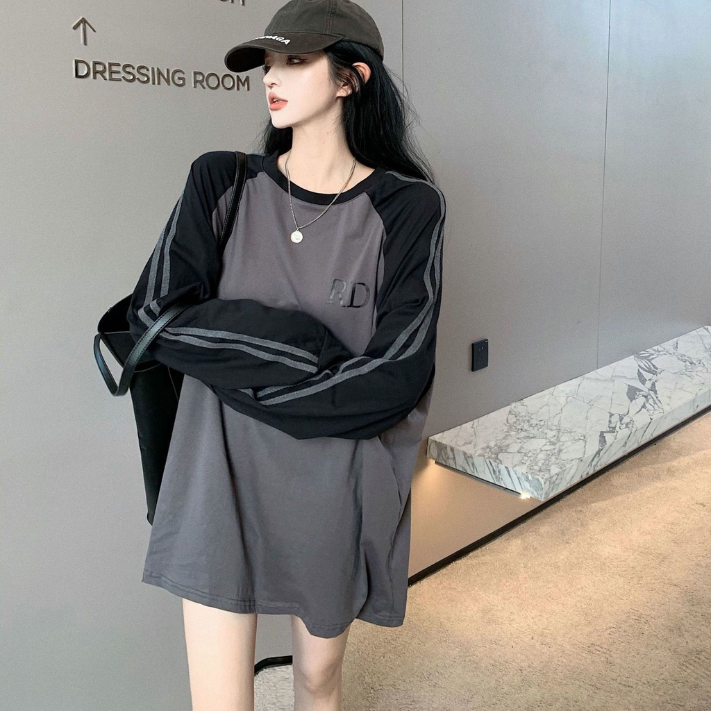 Áo Sơ Mi Tay Dài Oversize Màu Sắc Tương Phản Thời Trang Cho Nữ