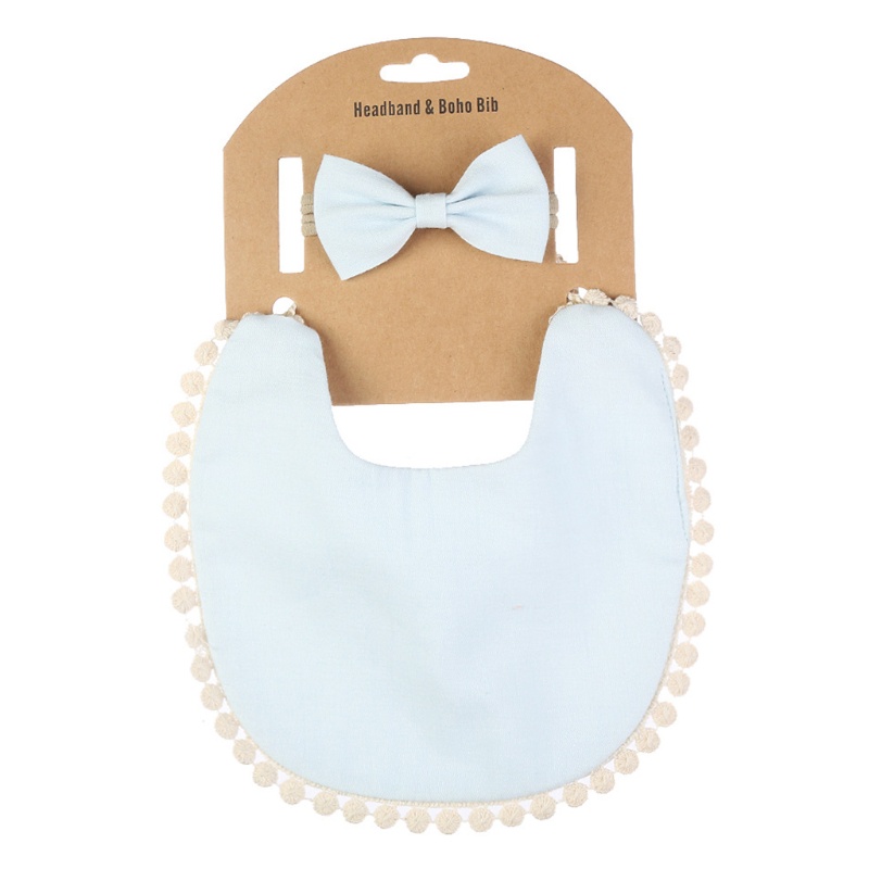 Set 2 Yếm Ăn Cotton Màu Trơn Hình Tam Giác Thắt Nơ Xinh Xắn