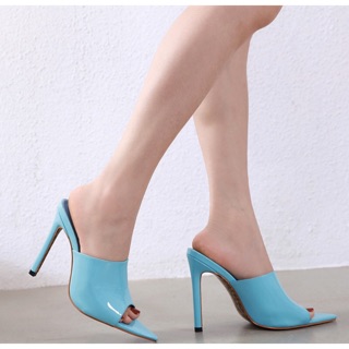 Guốc cao gót da bóng xanh pastel độc lạ cao 11cm đế lót hoạ tiết da beo (8612-15)