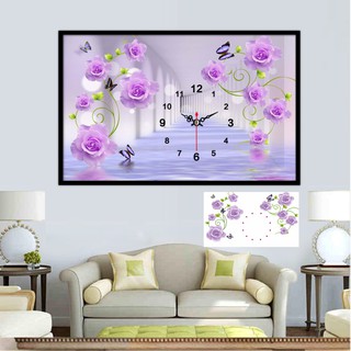 Tranh đính đá Đồng hồ hoa hồng Y8016 80x50cm